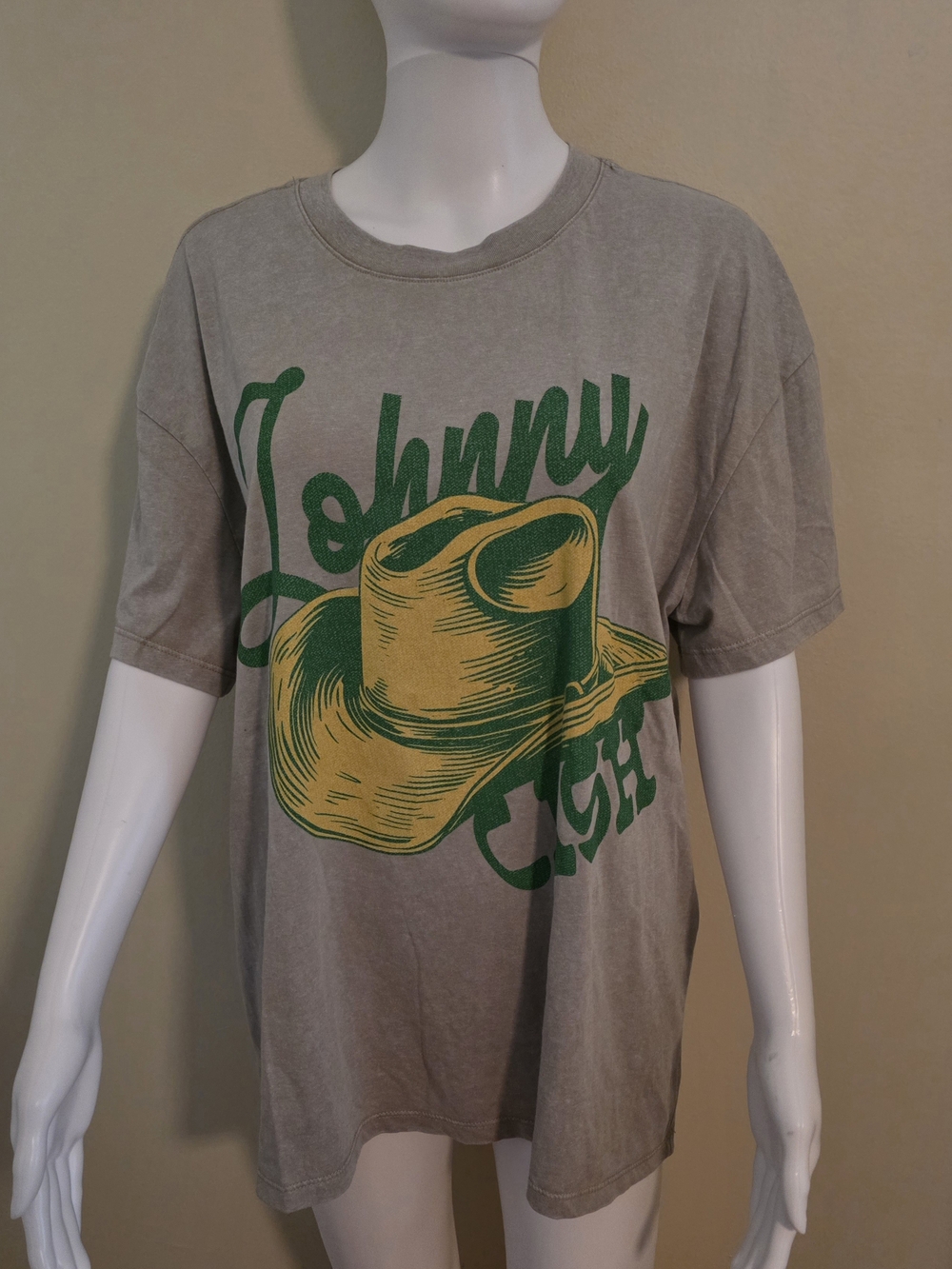 Johnny Cash I Walk The Line Women's Olive Graphic Print T Shirt Size Medium